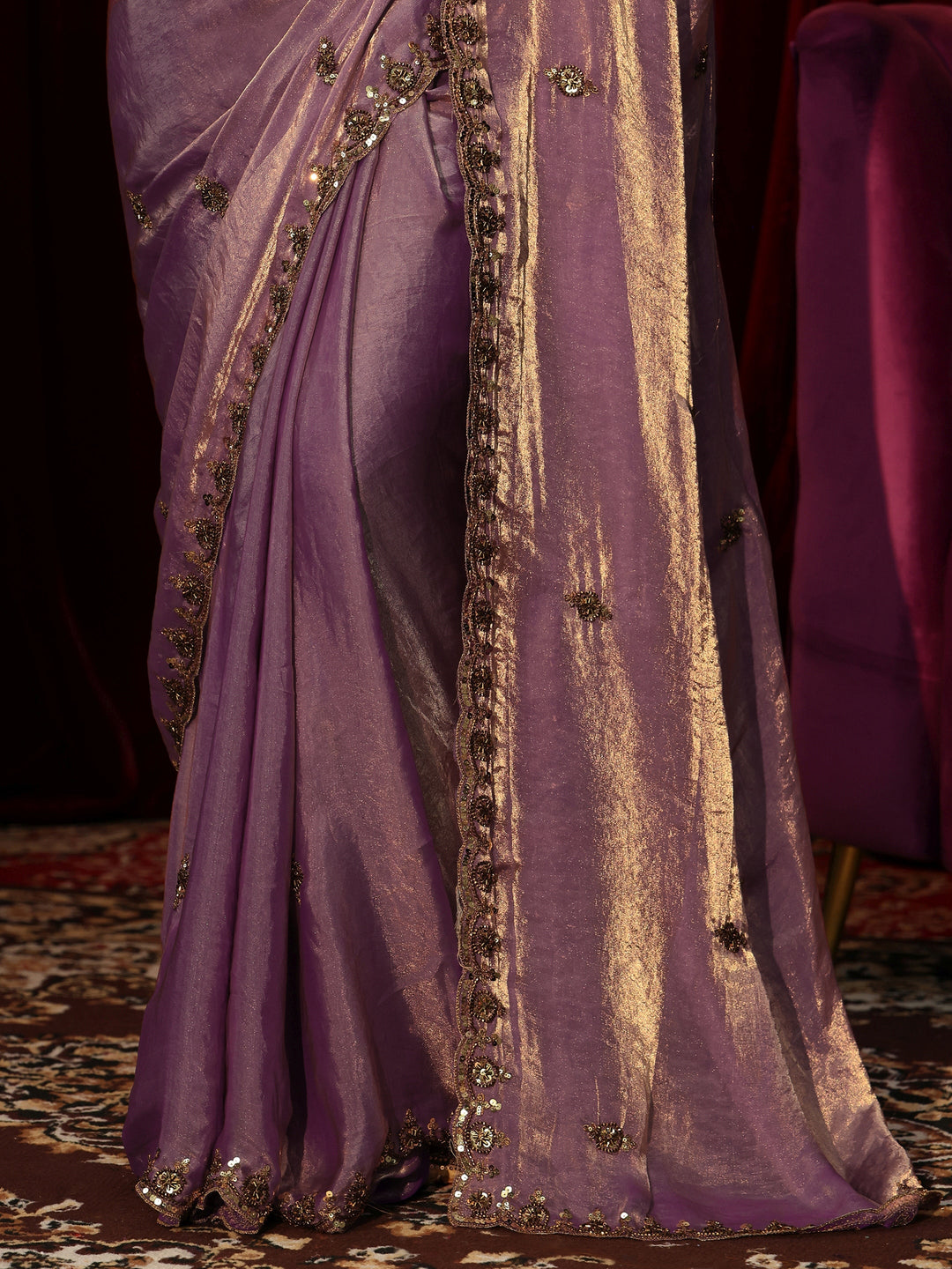 Libas Lavender Embellished Tissue Saree