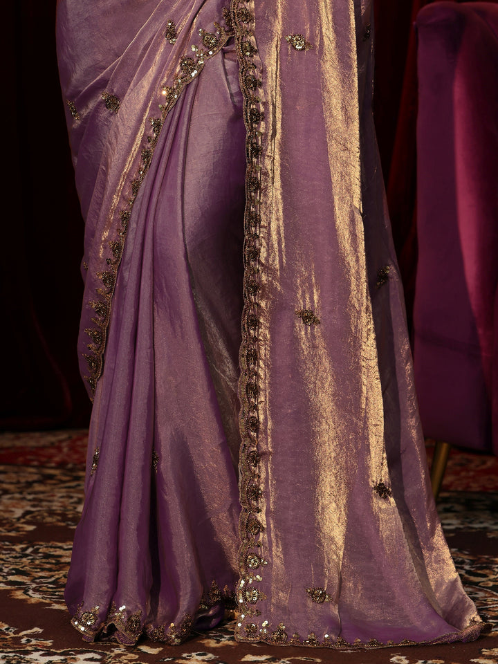 Libas Lavender Embellished Tissue Saree
