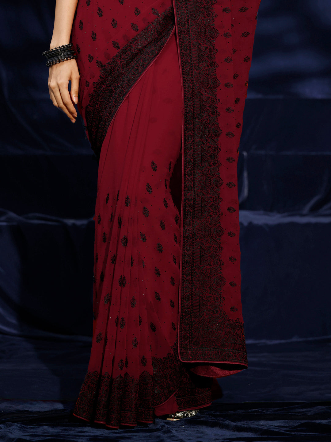 Libas Red Floral Embroidered Georgette Saree