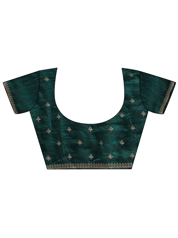 Libas Dark Teal Green Embroidered Tissue Saree