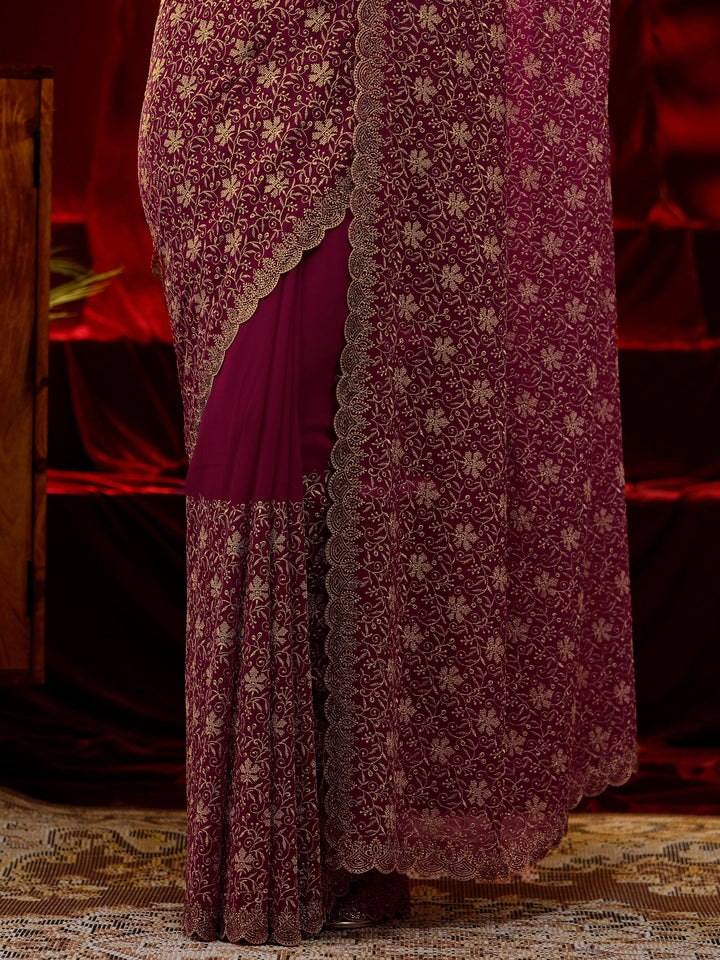 Libas Pink Floral Embroidered Georgette Saree