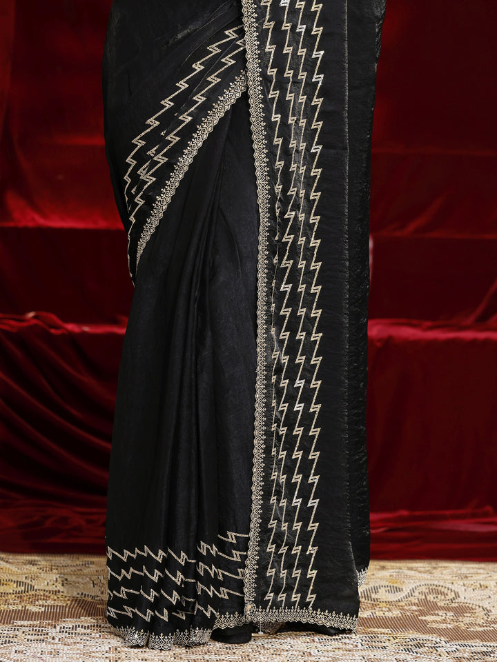 Libas Black Solid Tissue Saree