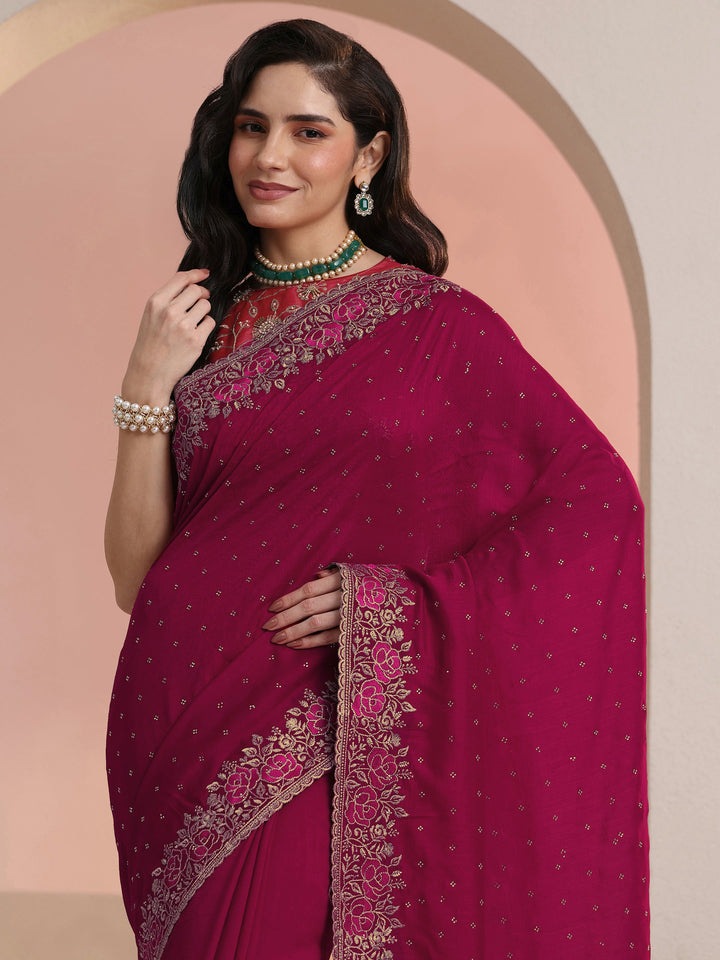 Libas Rani Pink Stone Work Embelllished Silk Blend Saree