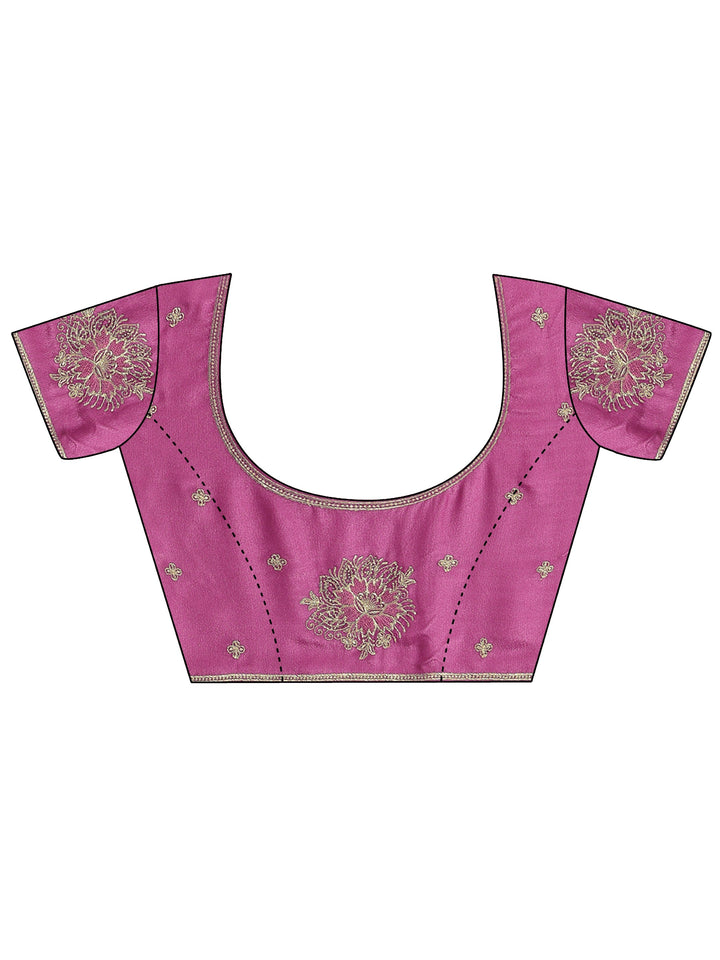 Libas Dusty Rose Pink Floral Embroidered Tissue Saree