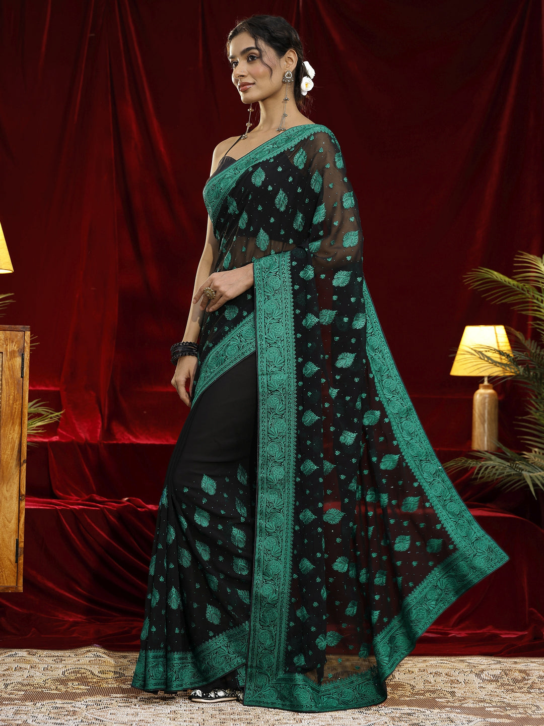 Libas Black Embroidered Georgette Saree