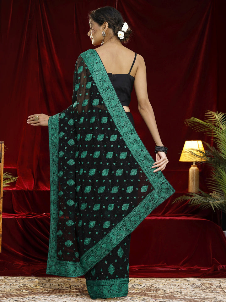 Libas Black Embroidered Georgette Saree