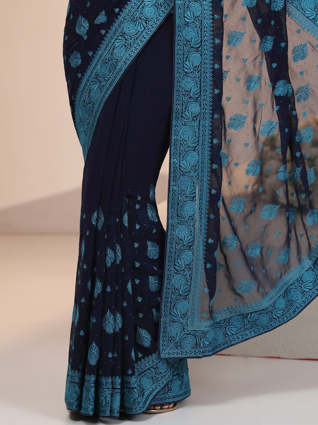 Libas Navy Georgette Saree with Embroidered Border