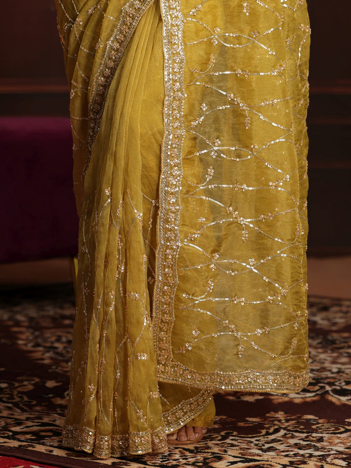 Libas Art Yellow Embellished Tissue Saree