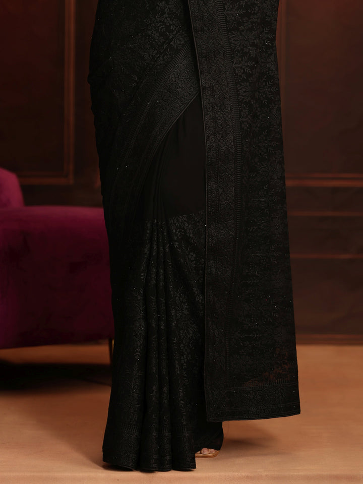 Libas Art Black Floral Embroidered Georgette Saree