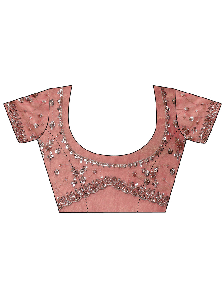 Libas Art Coral Pink Embellished Tissue Saree