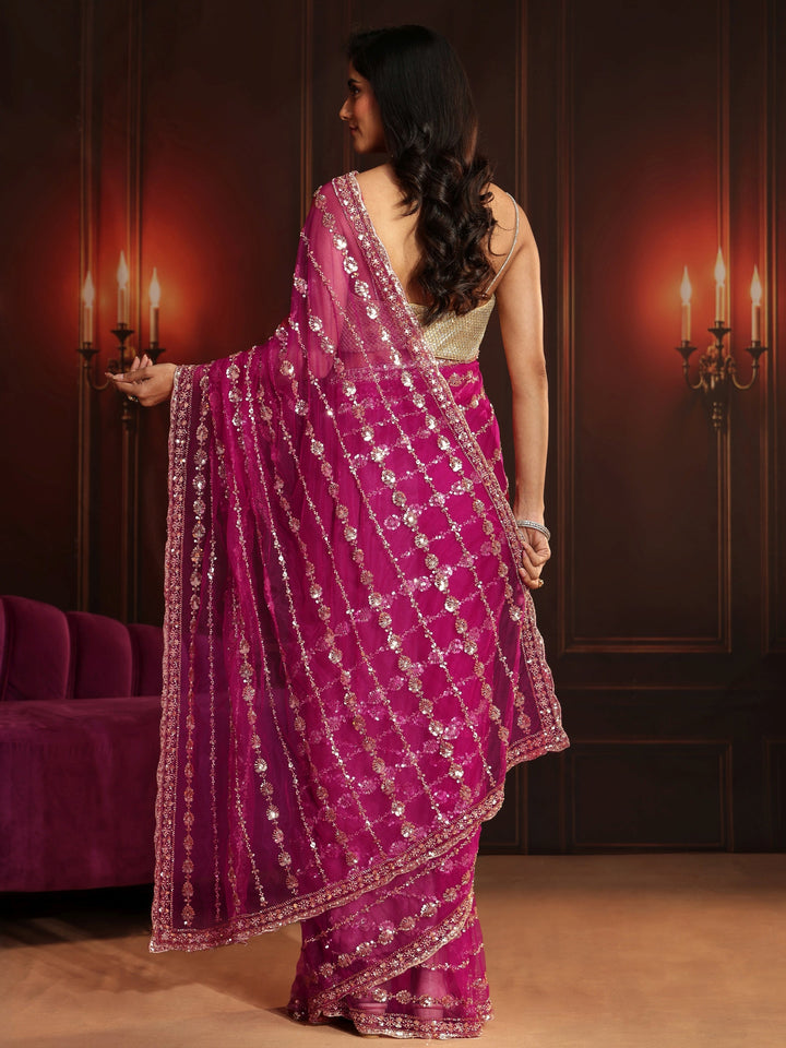 Libas Art Magenta Pink Embellished Net Saree