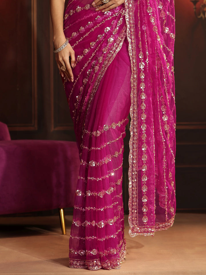 Libas Art Magenta Pink Embellished Net Saree