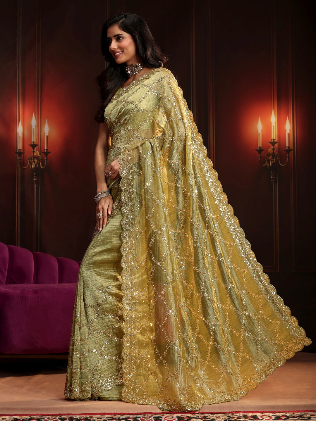Libas Art Pista Green Embellished Organza Saree