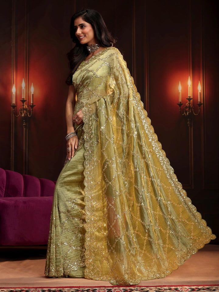 Libas Art Pista Green Embellished Organza Saree