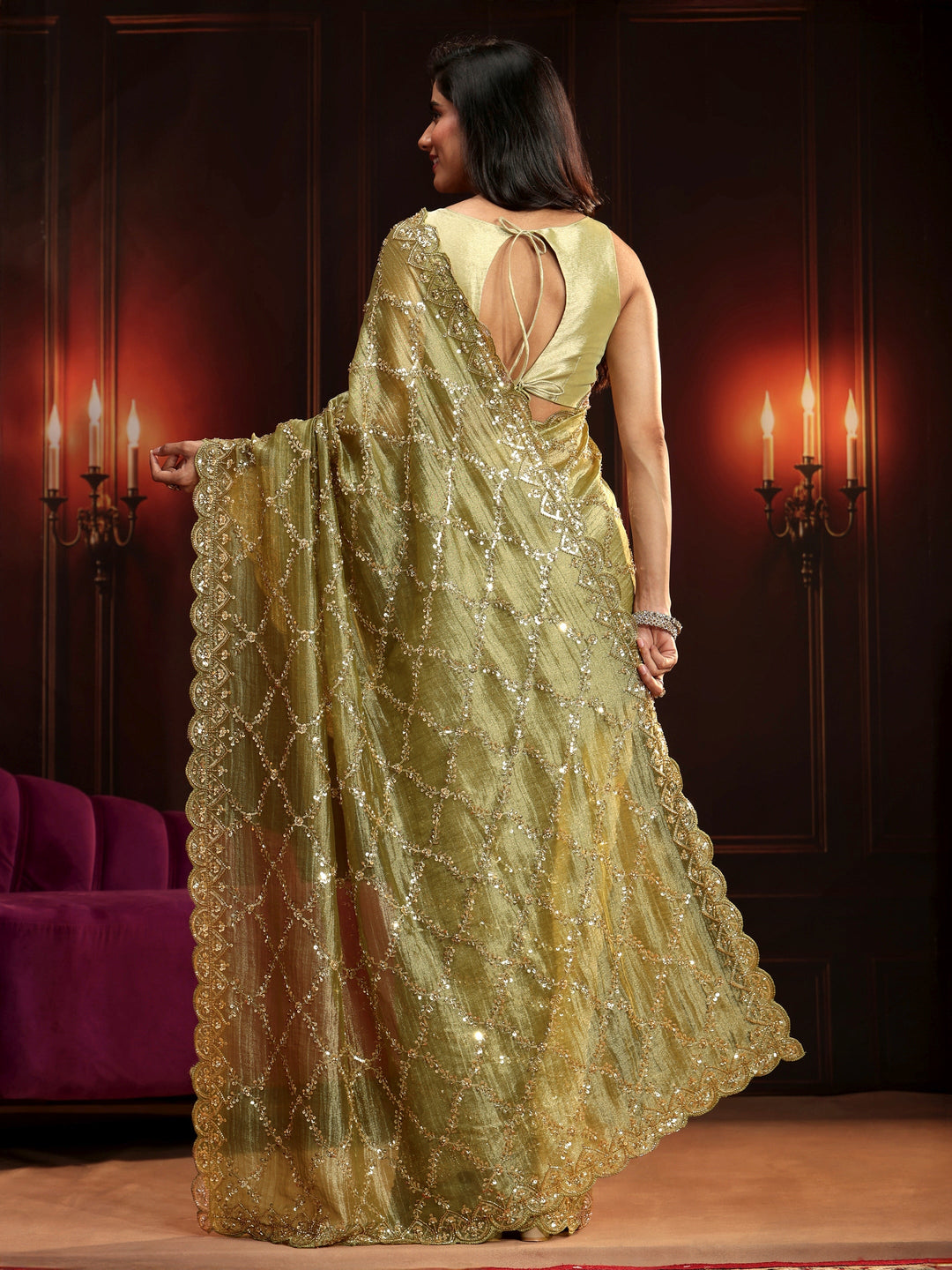 Libas Art Pista Green Embellished Organza Saree