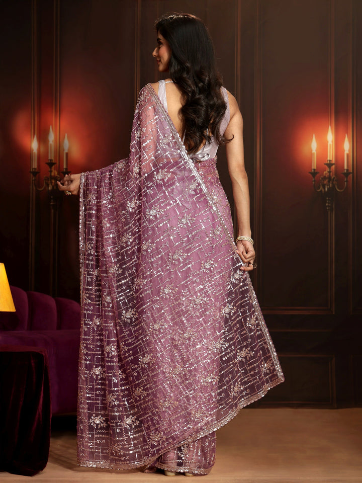Libas Art Purple Embellished Net Saree