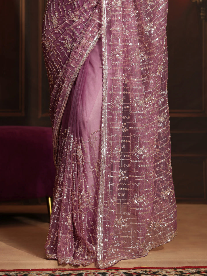 Libas Art Purple Embellished Net Saree