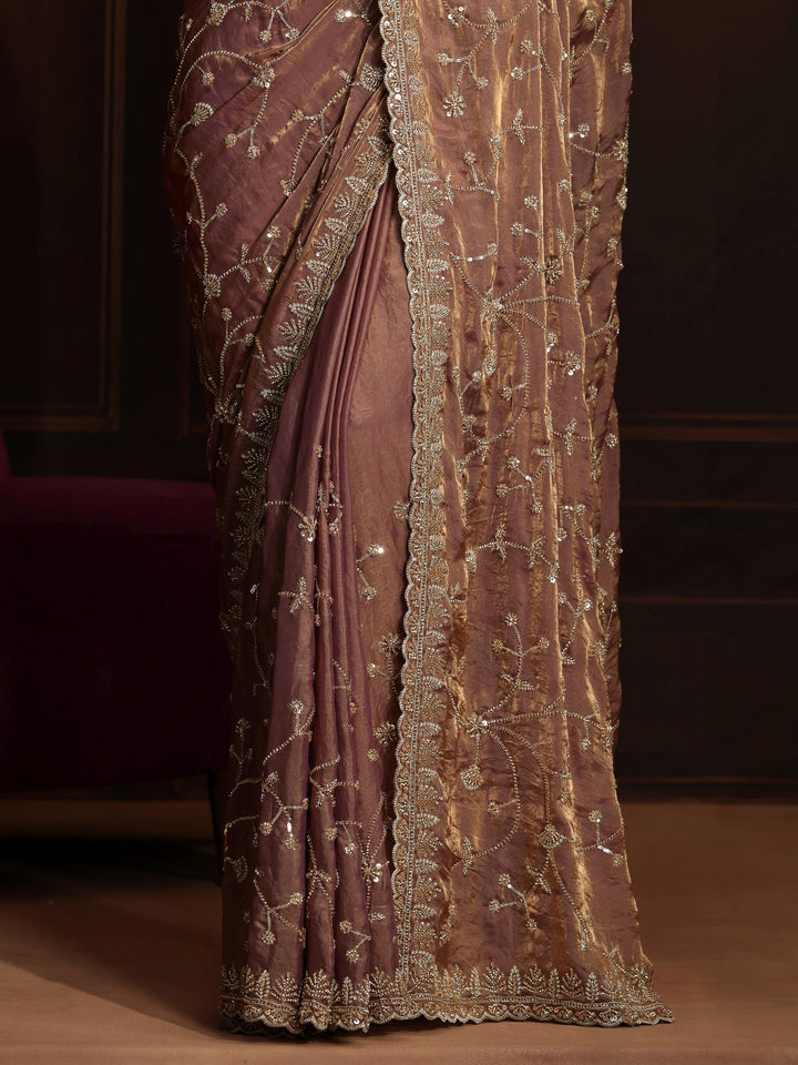 Libas Art Mauve Floral Embellished Tissue Saree