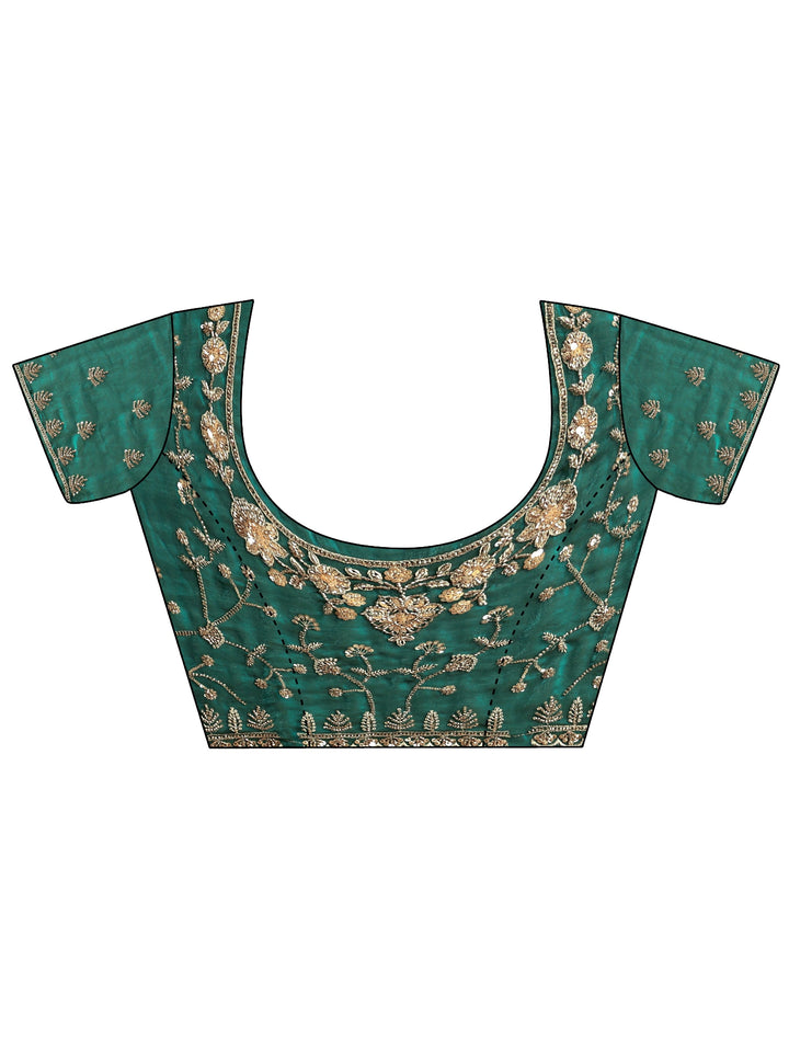 Libas Art Teal Green Floral Embellished Tissue Saree