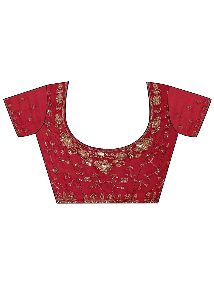 Libas Art Crimson Red Floral Embellished Tissue Saree