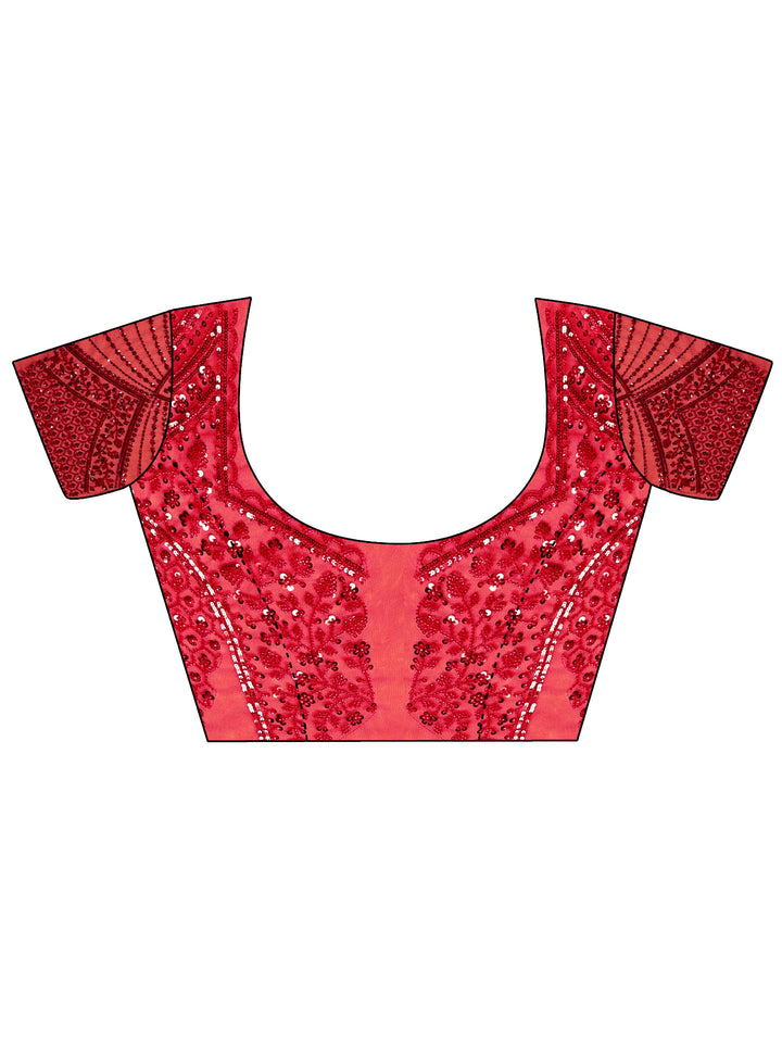 Libas Art Ruby Red Floral Embellished Net Saree