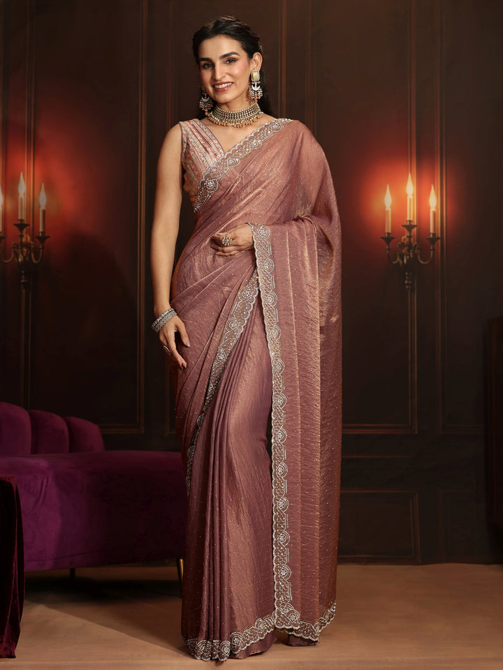 Libas Art Mauve Embellished Tissue Saree