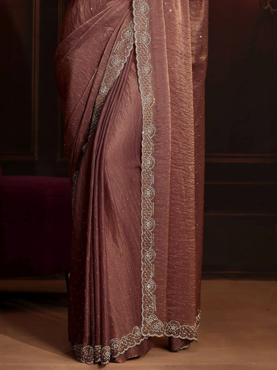 Libas Art Mauve Embellished Tissue Saree