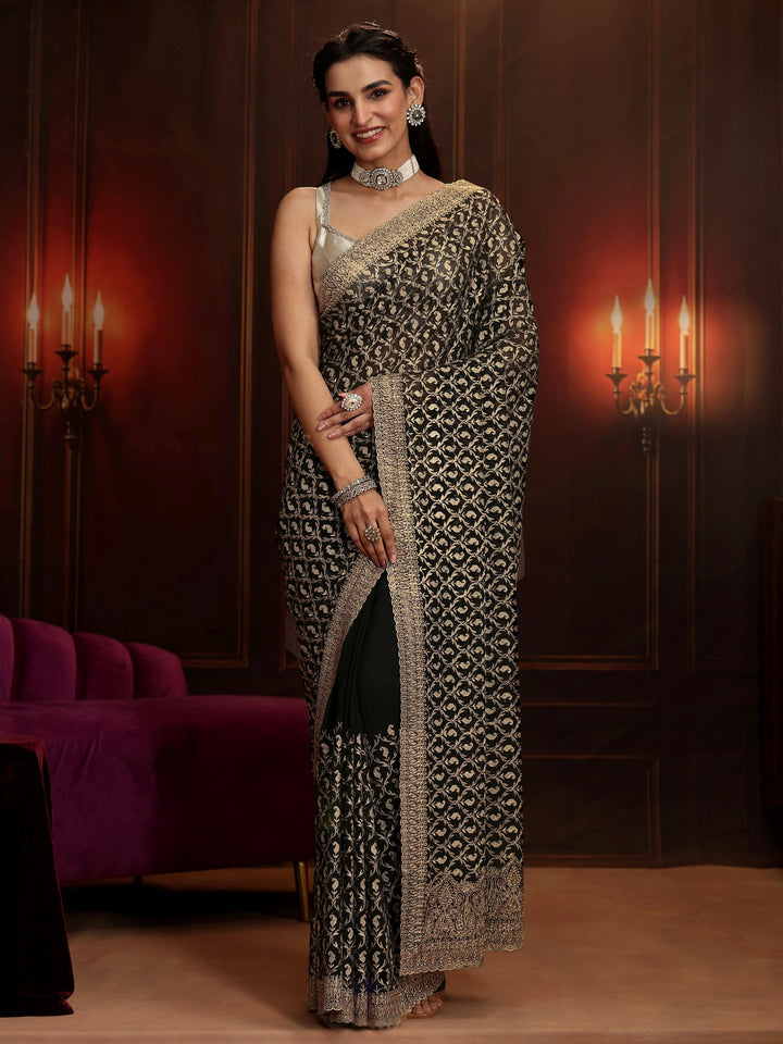 Libas Art Black Embroidered Georgette Saree