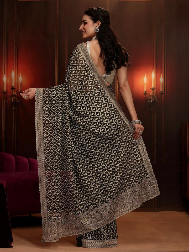 Libas Art Black Embroidered Georgette Saree