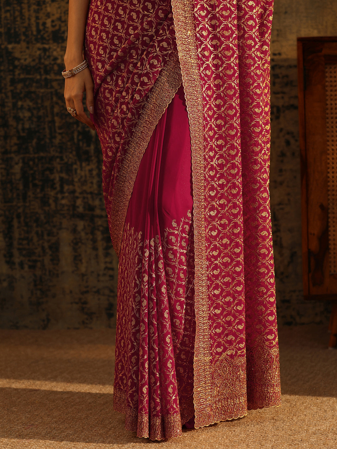 Libas Art Magenta Pink Embroidered Georgette Saree