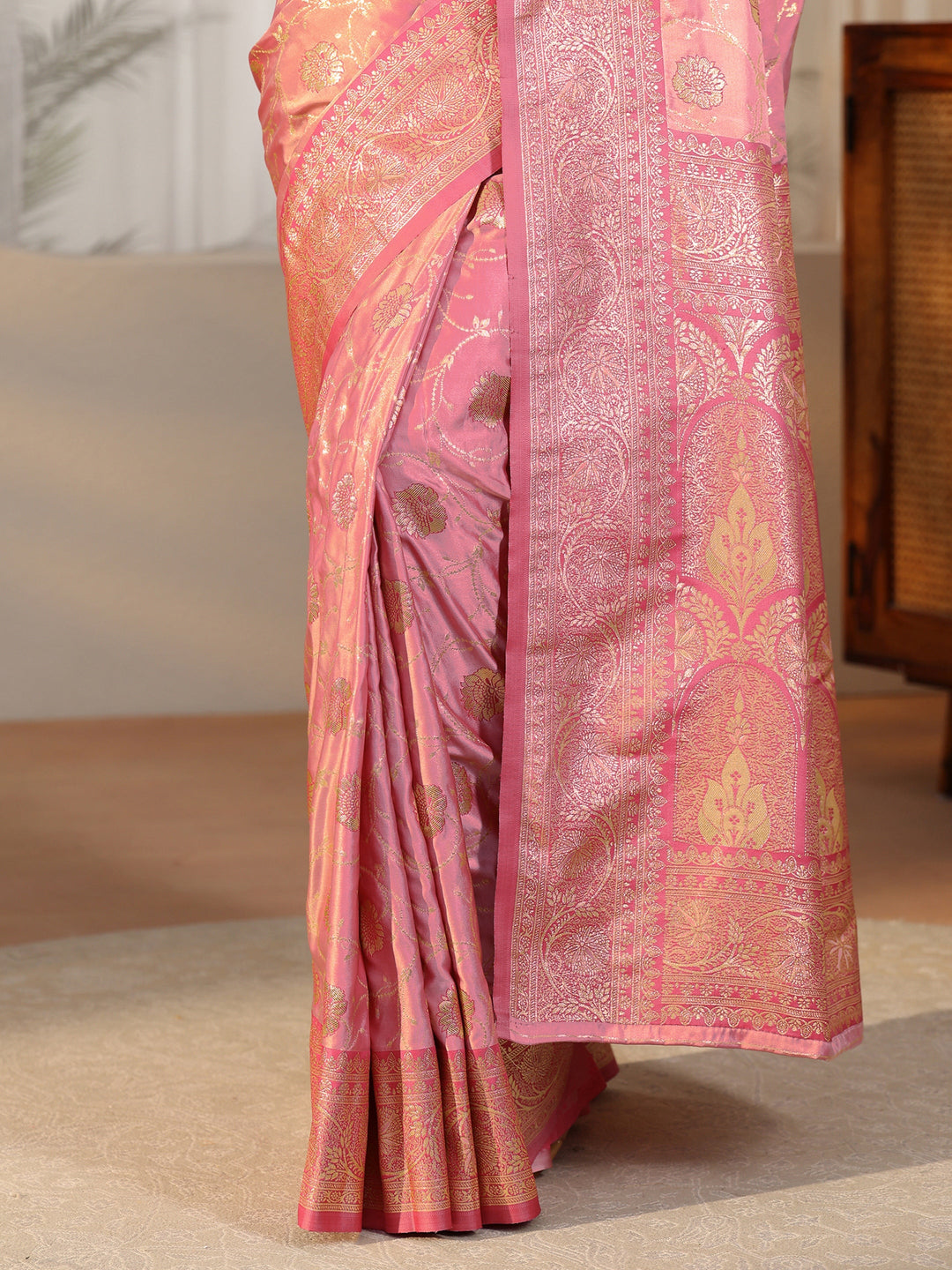 Libas Rose Pink Banarasi Satin Saree