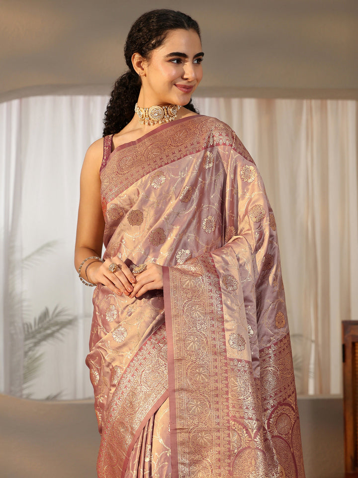 Libas Mauve Banarasi Satin Saree