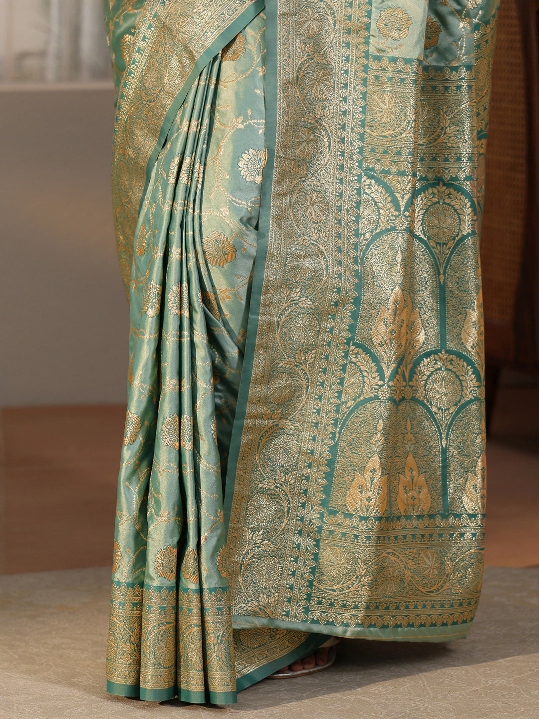 Libas Sea Green Banarasi Satin Saree