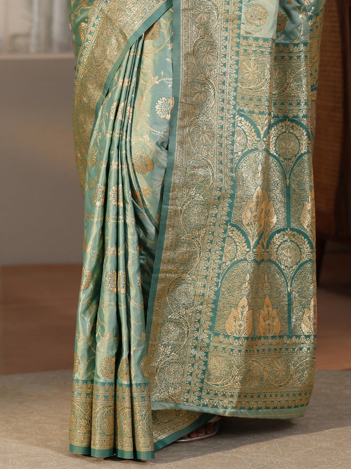 Libas Sea Green Banarasi Satin Saree