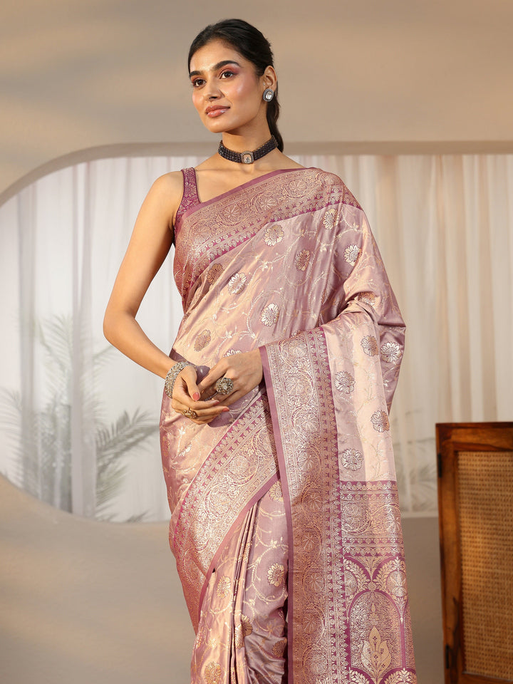 Libas Dusty Lilac Banarasi Satin Saree