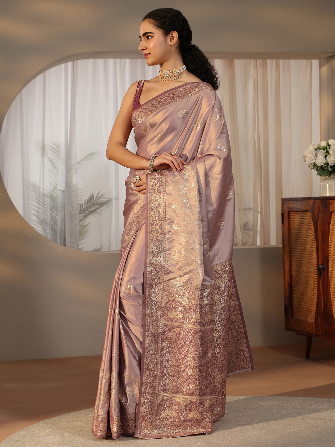 Libas Mauve Banarasi Satin Saree
