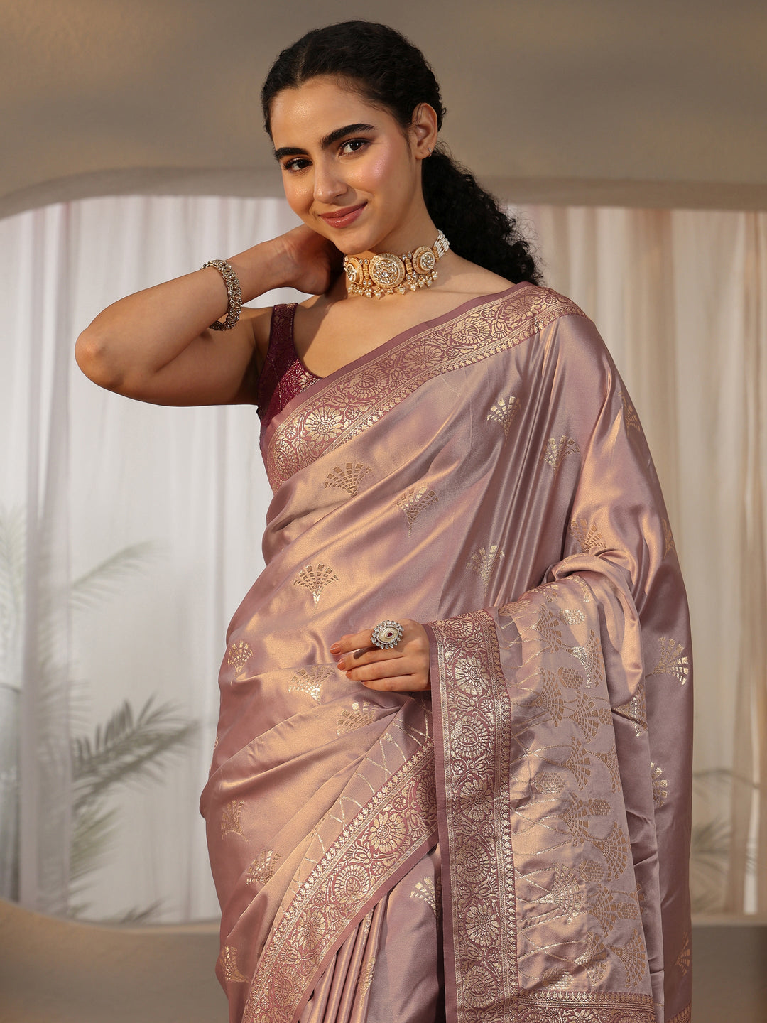 Libas Mauve Banarasi Satin Saree