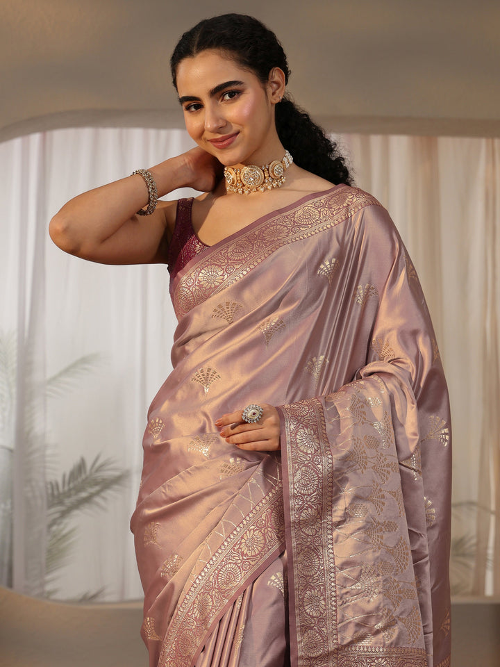 Libas Mauve Banarasi Satin Saree