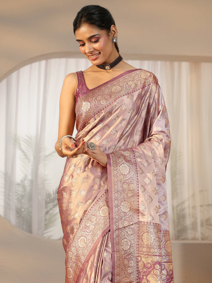 Libas Dusty Lilac Banarasi Satin Saree