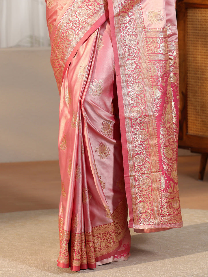Libas Rose Pink Banarasi Satin Saree