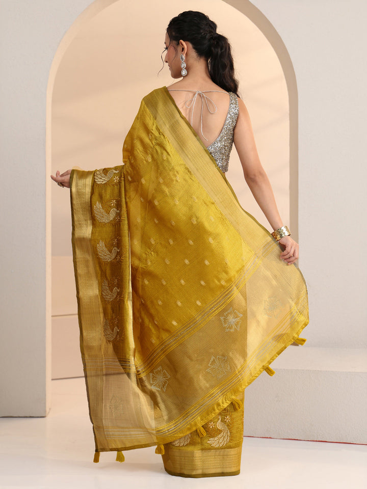 Libas Henna Green Peacock Motif Chanderi Silk Saree