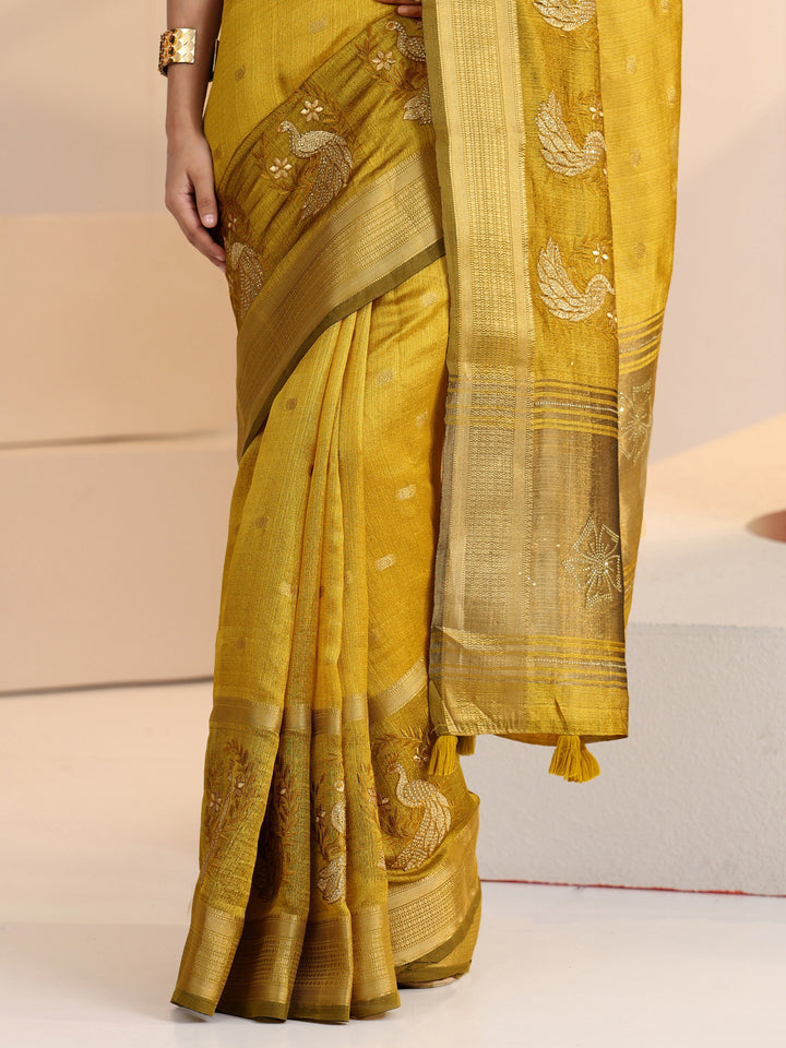 Libas Henna Green Peacock Motif Chanderi Silk Saree