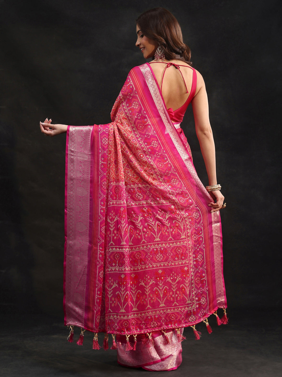 Libas Rani Pink Patola Printed Chiffon Saree