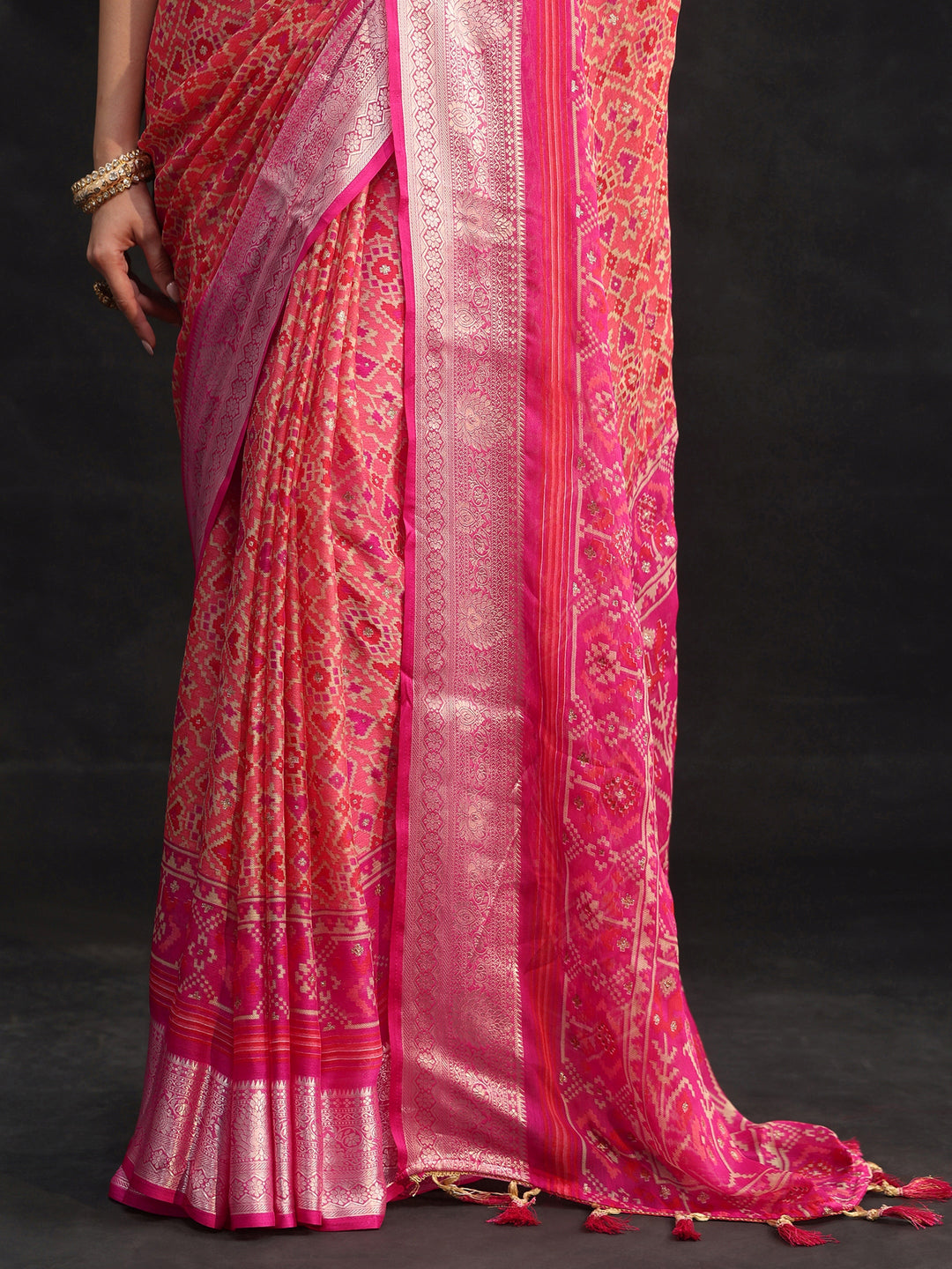 Libas Rani Pink Patola Printed Chiffon Saree