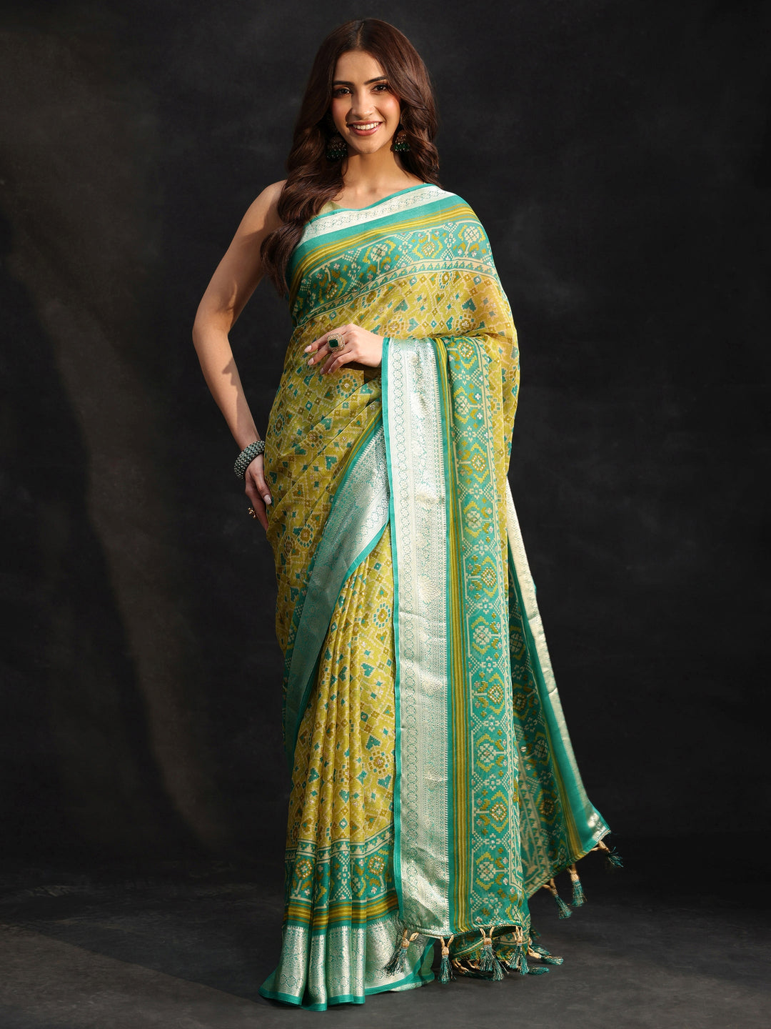 Libas Sea Green Patola Printed Chiffon Saree