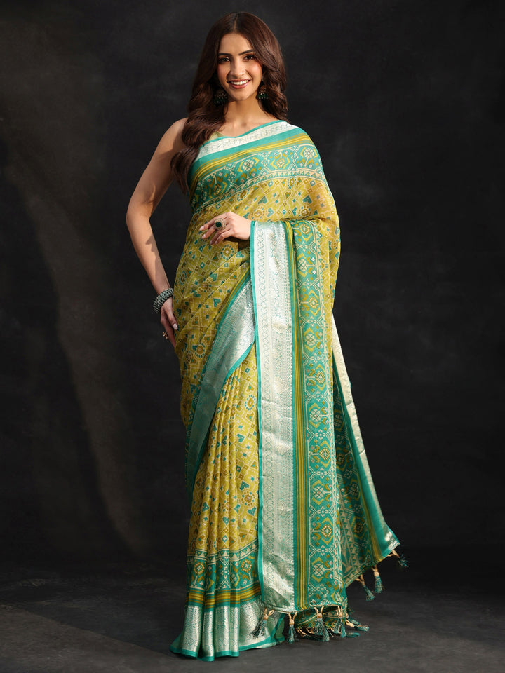 Libas Sea Green Patola Printed Chiffon Saree