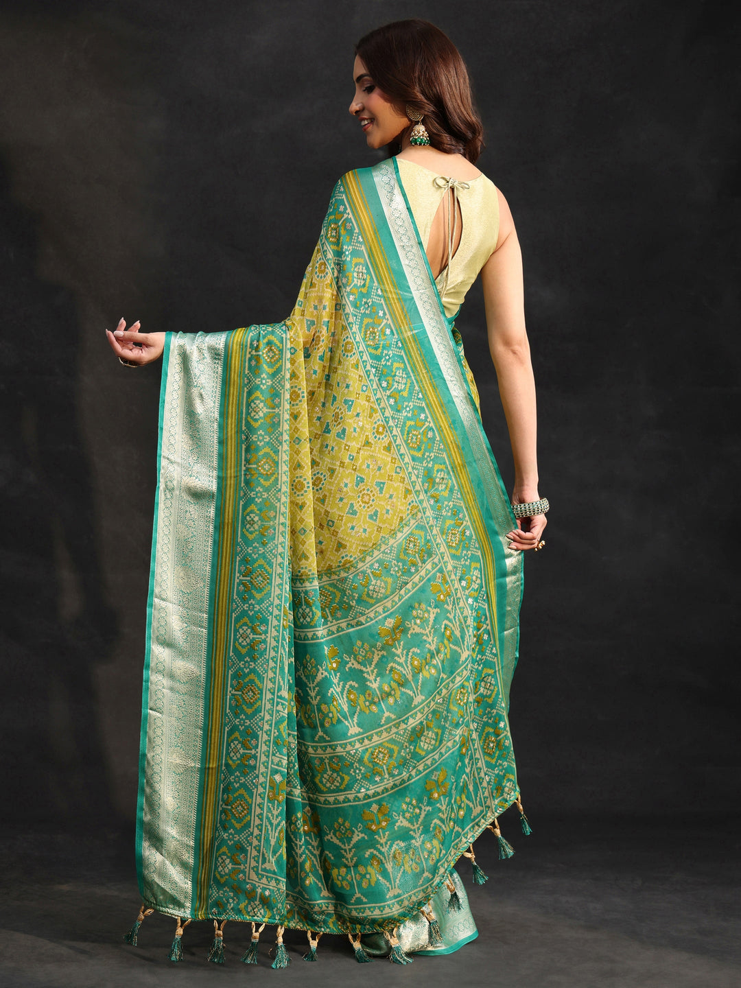 Libas Sea Green Patola Printed Chiffon Saree