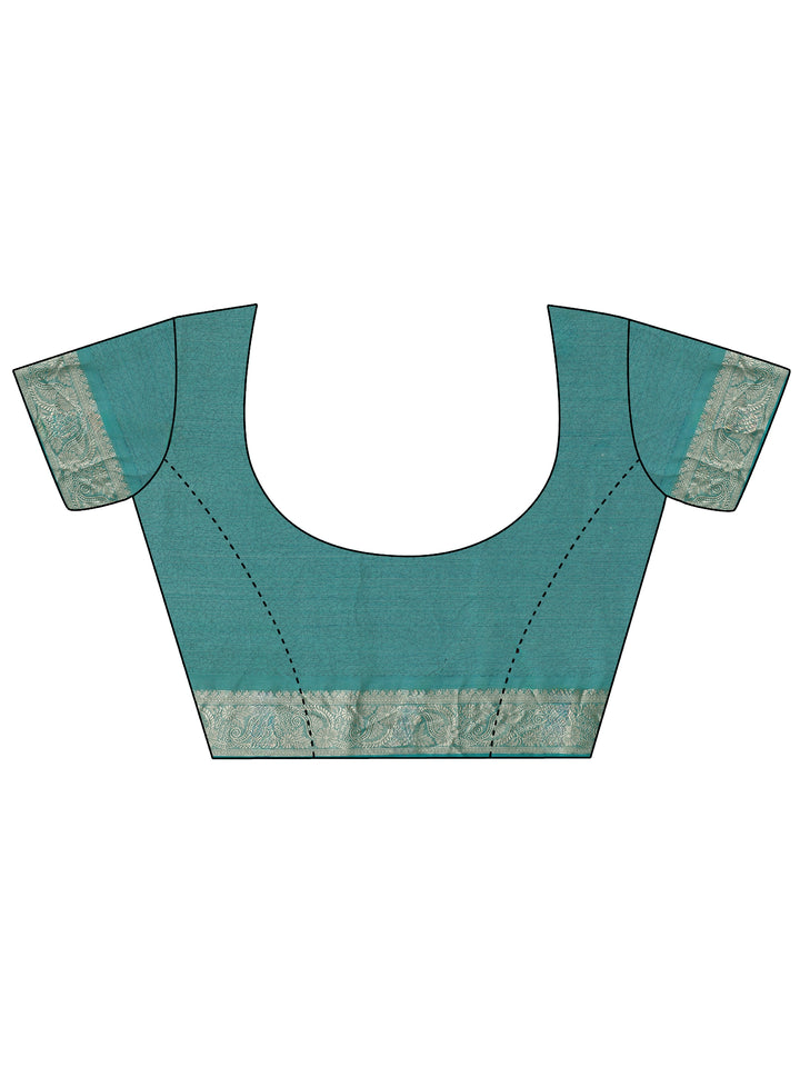 Libas Cyan Blue Striped Chiffon Saree with Paisley Border