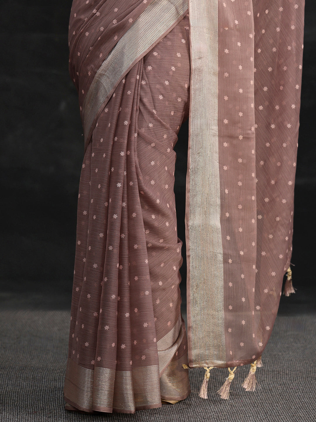 Libas Brown Floral Printed Chiffon Saree