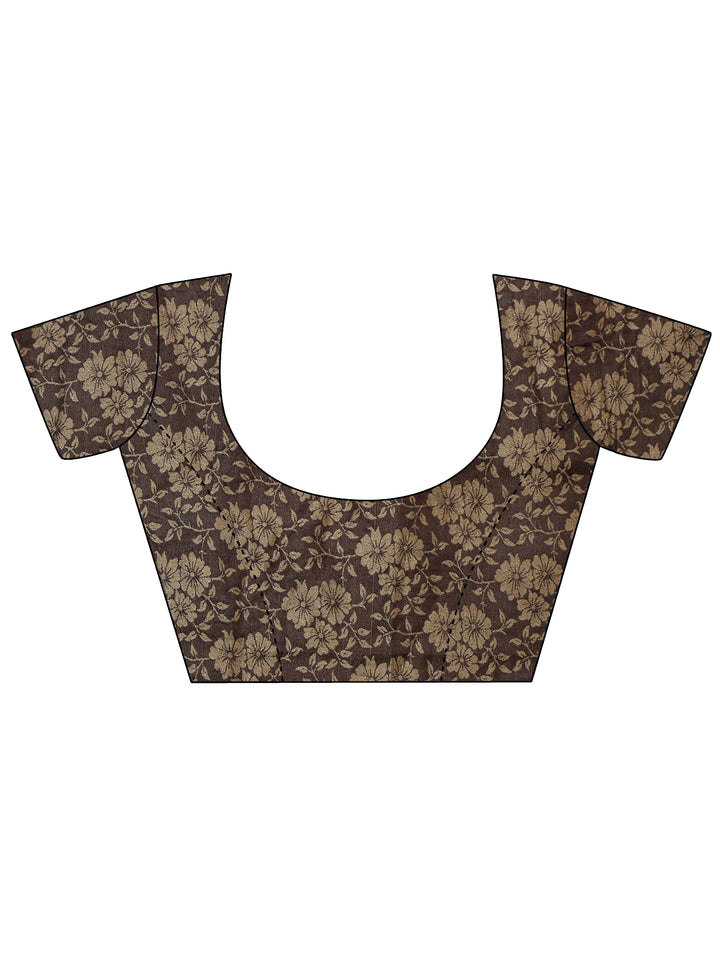 Libas Chocolate Brown Floral Printed Chiffon Saree